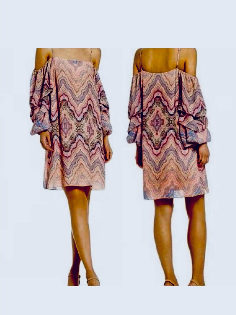 Gianni Bini Pink Patterned Off-Shoulder Mini Dress